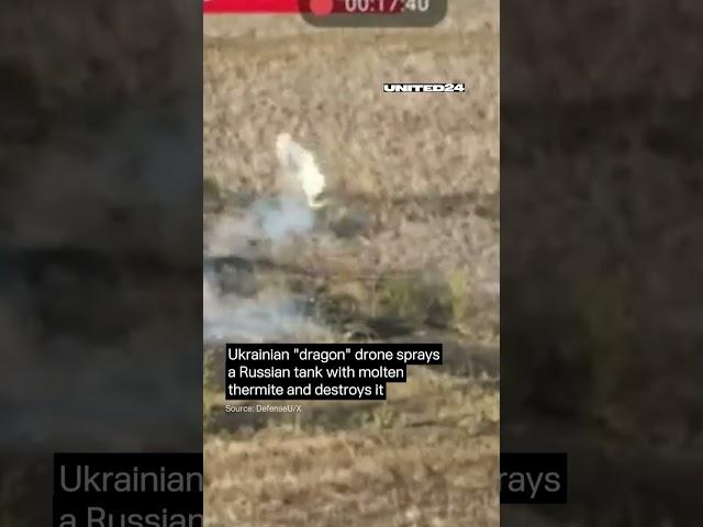 Ukrainian "dragon" drone sprays a Russian tank with molten thermite and destroys it #warinukraine