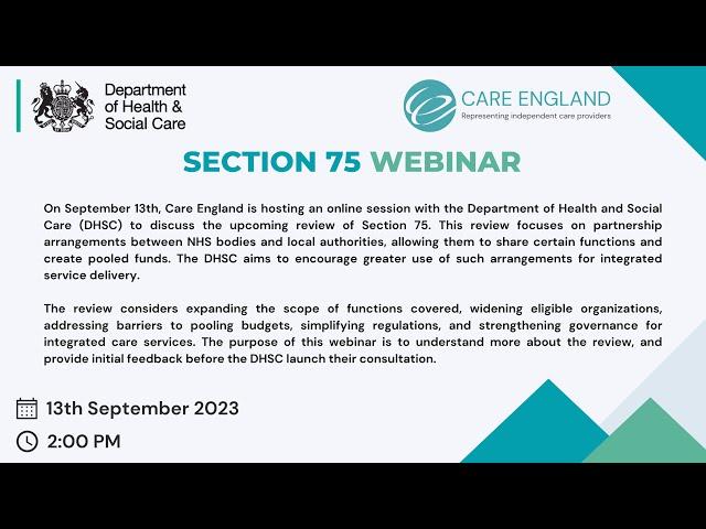 Department of Health and Social Care Review of Section 75 Webinar with Care England