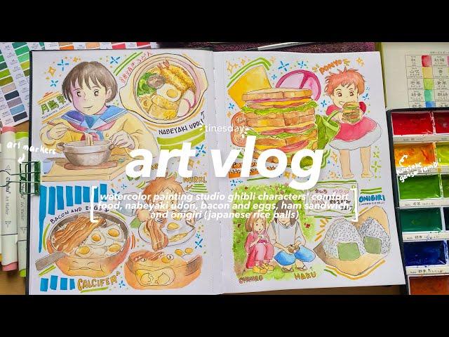 cozy art vlog painting studio ghibli characters comfort food 