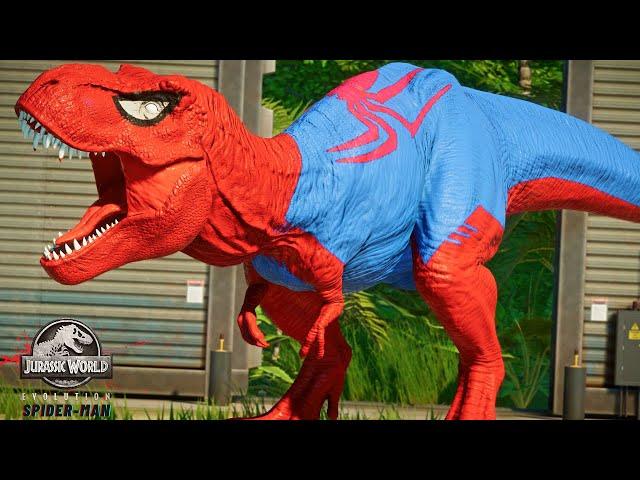 SPIDERMAN THE NEW TREX MOD VS VENOM, IRON MAN, HULK CAPTAIN AMERICA Super Hero Dinosaurs Fight