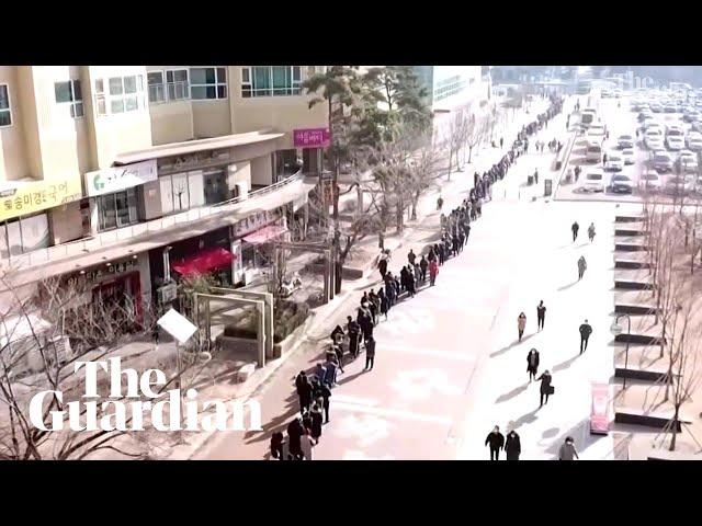 Coronavirus: drone footage shows enormous queues for masks in South Korea