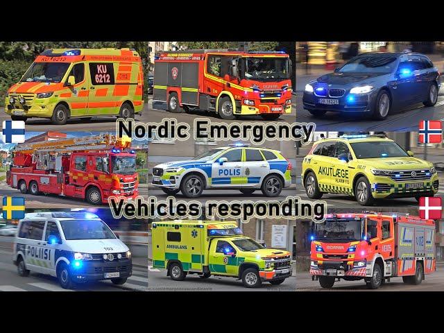 North Europe Emergency vehicles responding (fire trucks, police, ambulance)