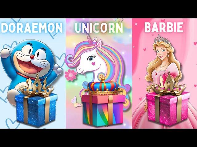 Choose your gift || 3 gift box challenge|| Doraemon, Unicorn vs Barbie #chooseyourgift