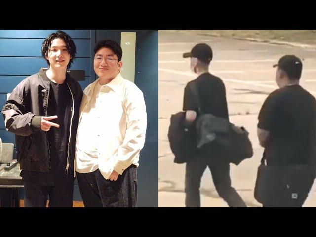 bts news today! caught on camera, bts suga and bang si hyuk look in a hurry, what's wrong ?