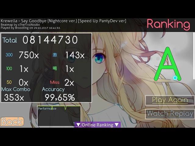 Krewella - Say Goodbye (Nightcore ver.) [A - 99,65%] (Osu!)