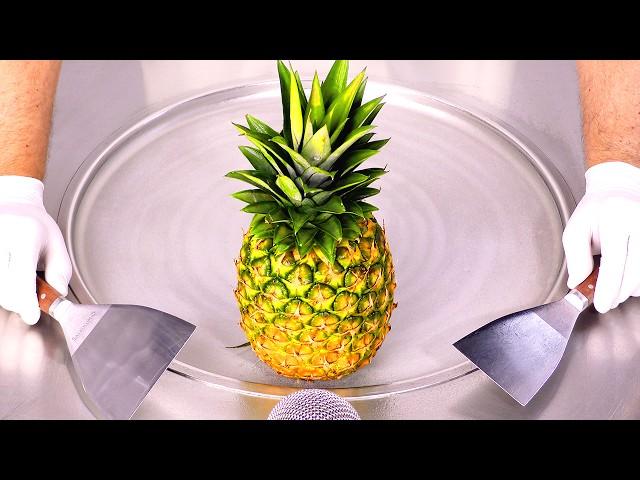 ASMR | How to make Pineapple - Ice Cream Rolls | Tapping & Scratching (no talking)