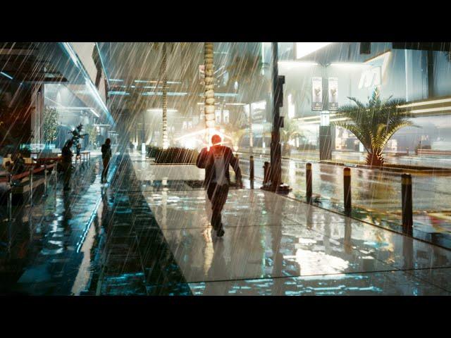 [4K] Cyberpunk 2077 RT Overdrive | Heavy Rain Walk at Night from Japantown to Charter Hill | RTX4090