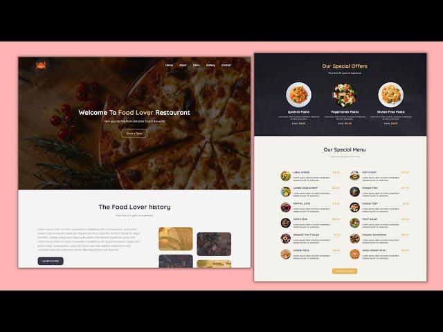 Build Restaurant Website Using HTML and CSS using Flexbox Only