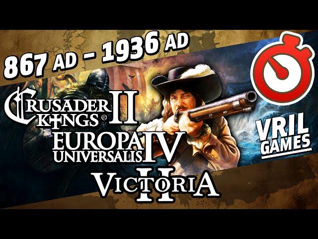 CK2 to EU4 to V2 Mega Campaign 867 AD to 1936 AD Timelapse