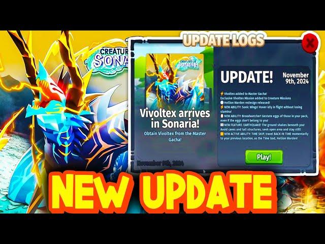 Creatures Of Sonaria NEW UPDATE! VIVOLTEX/SONIC WINGS/BROODWATCHER & MORE! Roblox