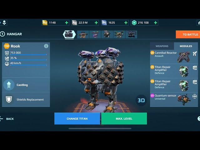 Rook Evora Max level 150 Titan Live server | War Robots Gameplay