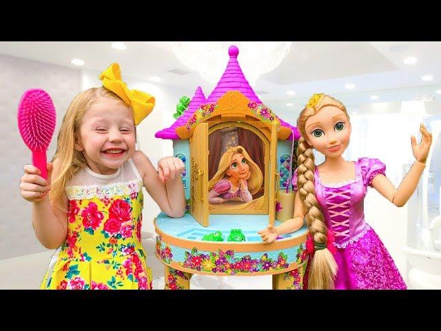 Nastya pretend play w Kids Make Up Hair Salon Toys