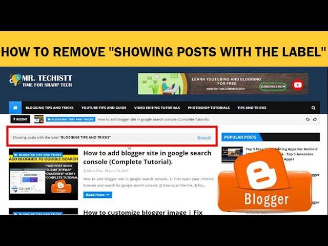 How to remove ''showing posts with the label'' from blogger template | Mr. Techist |