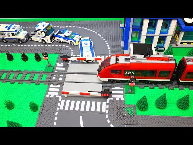 LEGO Trains Road Crossing and Lego City Police Cars & Trucks in Movie for kids