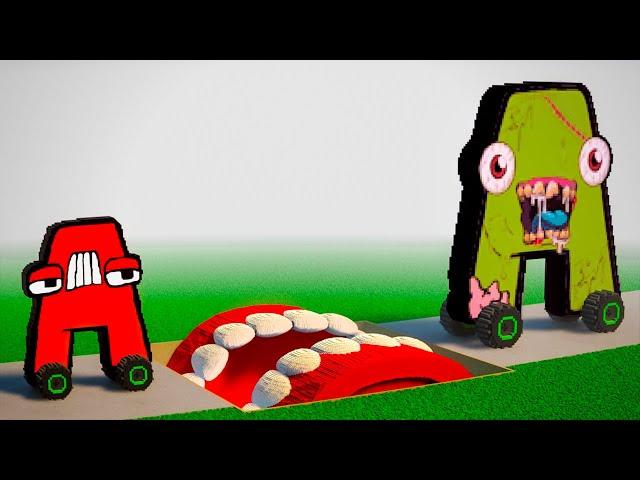 Zombie Alphabet Lore CARS Transforming into Alphabet Lore CARS & Pass Obstacle Courses | TEARDOWN