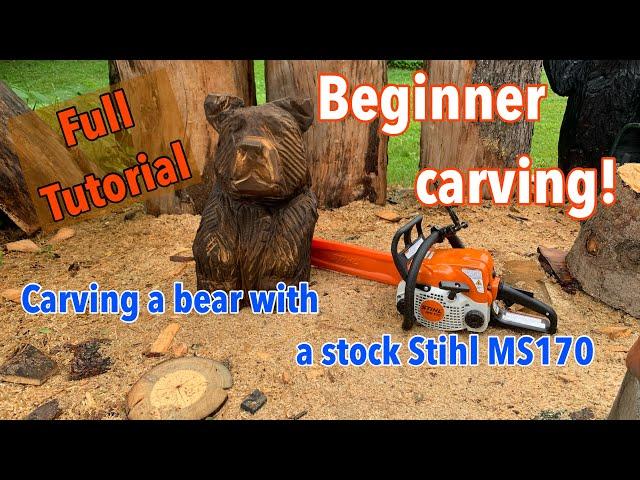 Want to carve a bear ? Have a stock Stihl MS 170 ? Beginner chainsaw carving tutorial First carving