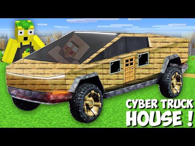 I found a VILLAGER'S HOUSE INSIDE A CYBERTRUCK in Minecraft ! NEW TESLA CAR BASE !