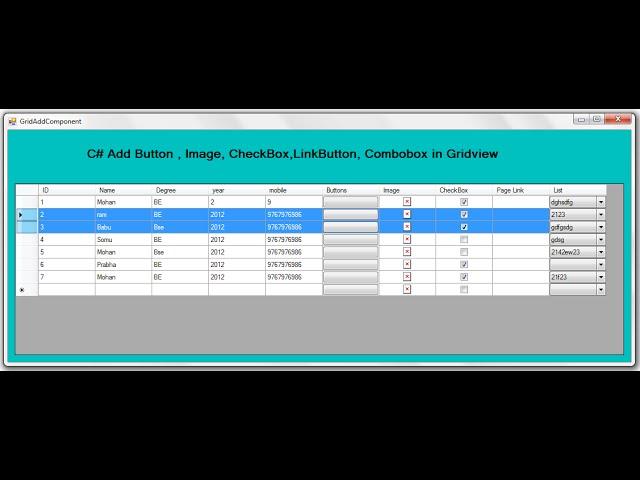 C# Insert Button, Image, CheckBox, ComboBox, TextBox into DataGridView (Manually and Dynamically)