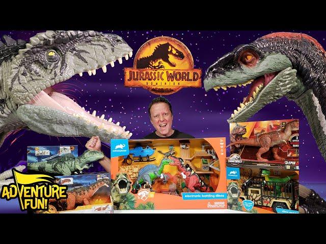 Jurassic World Dominion Dinosaur Giganotosaurus vs Therizinosaurus Dino Toy Review AdventureFun!