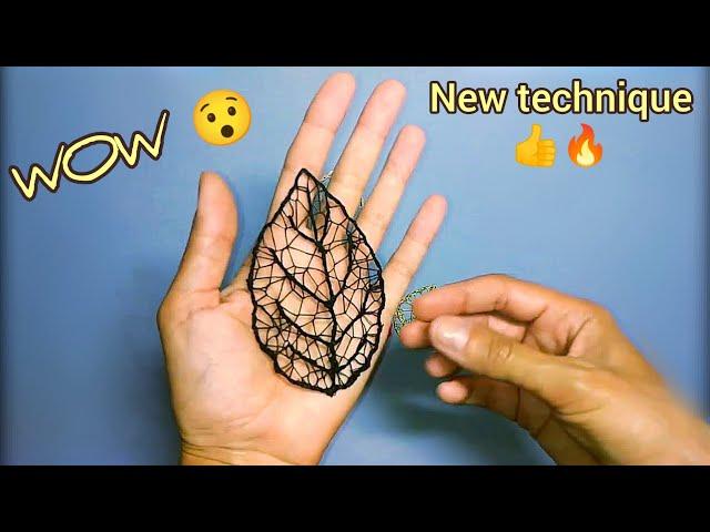 DIY hand air embroidery, thread lace leaf. Unusual handicraft, tutorial on how to make air leaves