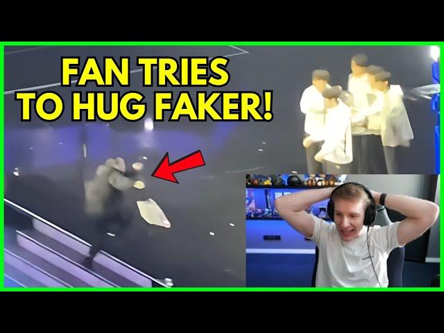 JANKOS Reacts To Fan Run on Stage to Hug FAKER after WORLDS 2024