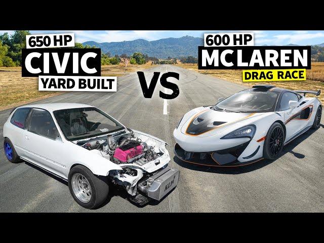 K-Swapped EG vs Races McLaren 620R in No Prep Drag Racing!