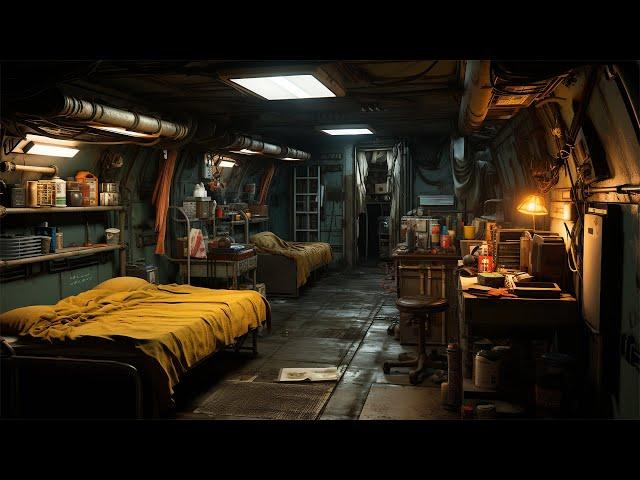 Post-Apocalyptic Life in a Resistance Shelter. Sci-Fi Rain Ambiance for Sleep, Study, Relaxation