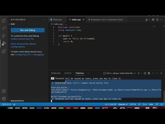 [Mac OS] How to run C:C++ project in Visual Studio Code