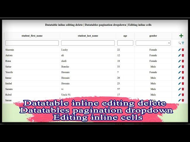 Datatable inline editing delete | Datatables pagination dropdown | Editing inline cells