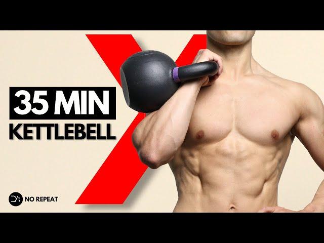 35 Min No Repeat Kettlebell Workout | Intense Full-Body Combos + Explosive Follow-Along