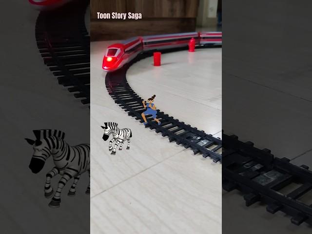 Zebra is crossing the railway track and the train is approaching fast | Woman crossing Metro Track