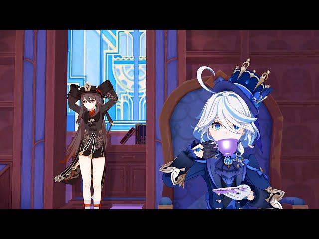 Furina chilling with Hu Tao [Genshin Animation]