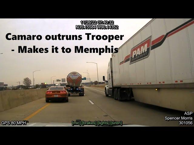 Chevy Camaro outruns Arkansas State Police - Makes it across state lines into Memphis, Tennessee