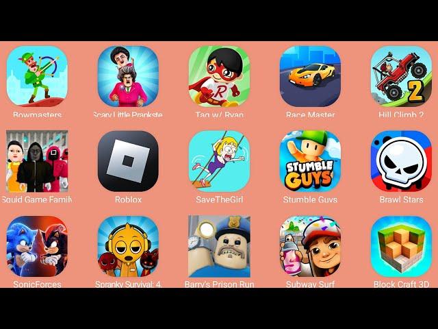 Roblox,Barry's Prison Run,Save The Girl,Squid Game Family,Spranky Survival 456,Subway Surf