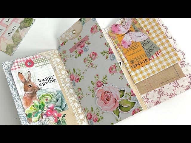 Interactive Spring Flip-book Journal with 4 Pockets Using 6x8 Paper Pads Mini Album