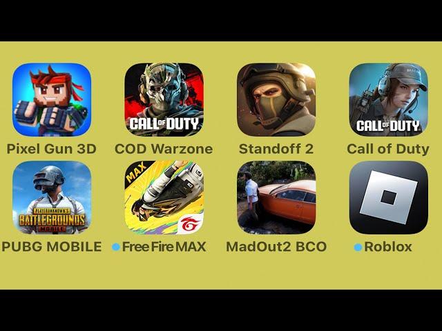 Standoff 2,Call Of Duty Mobile,PUBG Mobile,Free Fire Max,MadOut 2,Roblox - Minions Prison Run (Obby)