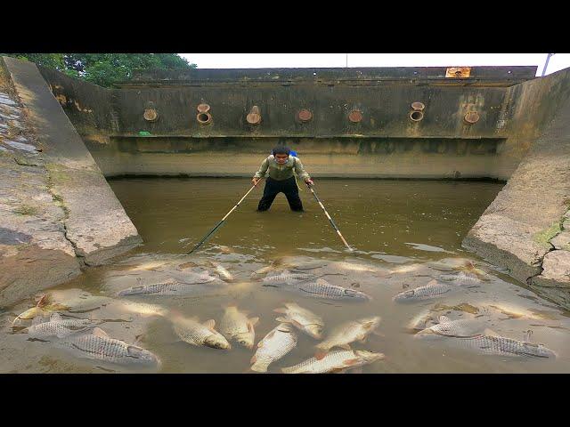 Best Fishing Technique By Professional fisherman, Unique Fishing in The Water Drain