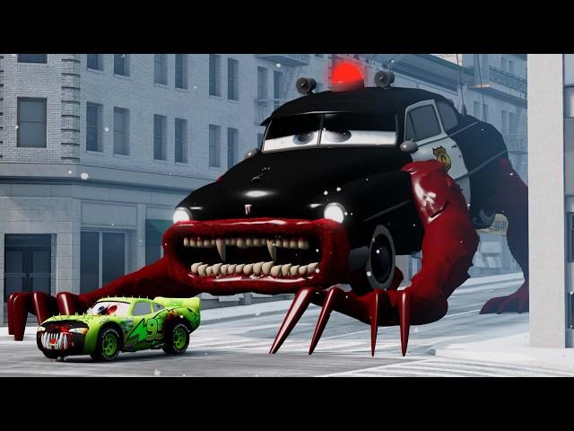 Epic escape from Lightning McQueen Eater, Dinoco Helicopter Eater, Sheriff Eater |BeamNG.Drive