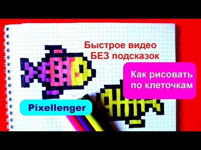 Рыбка Челлендж Быстро - Медленно 2 Как рисовать Рыбку  по клеточкам How to Draw Pixel Art for Kids