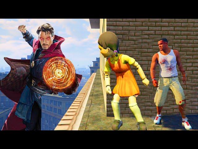 Franklin play HIDE AND KILL with Squid Game Doll & DR.STRANGE In GTA 5...