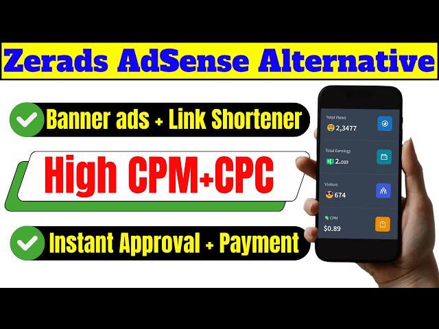 AdSense Alternative Zerads Crypto ad Network | High CPM + CPC Ads | Instant Approval + Payment