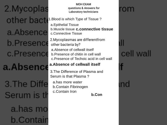 Lab Technician MOH exam questions & answers