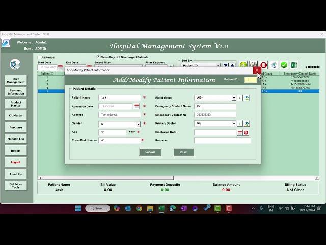 Hospital Management System V1.0 in Excel