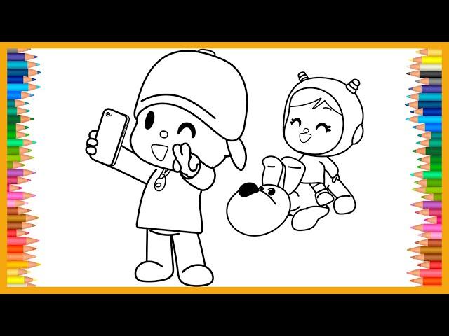 Coloring Pocoyo together Selfie with Nina and Dog | How To Color, Easy Coloring, Drawing & Painting