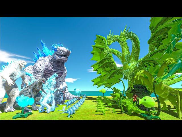 Ice Team + Shimo VS King Ghidorah + Green Team - Animal Revolt Battle Simulator