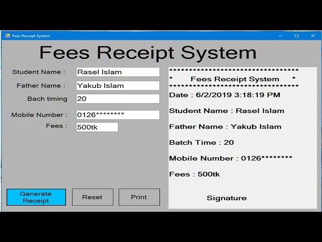 how to create Fees Receipt System in C#