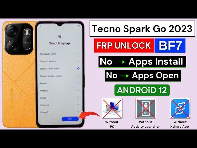 Tecno BF7 Frp Bypass Android 12 Without Pc | Tecno Spark Go 2023 Google Account Unlock - 2025