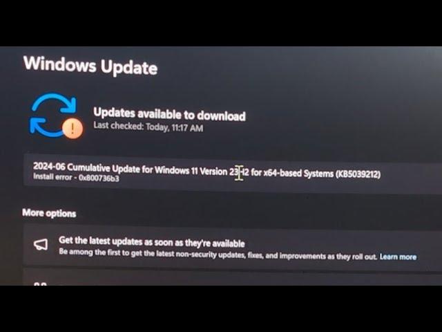 How to fix Install error 0x800736b3 2024-06 Cumulative Update for Windows 11 Version 23H2 KB5039212