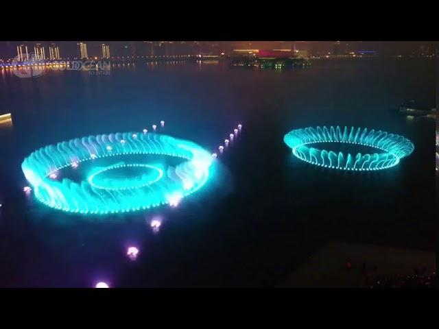 Jinji Lake Music Dancing Fountain in Suzhou, China.