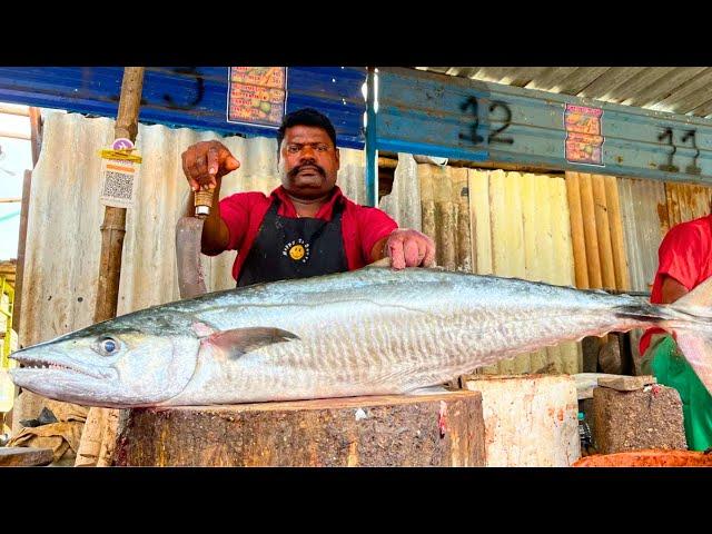 KASIMEDU  SPEED SELVAM | 17 KG BIGGEST FRESH SEER FISH CUTTING VIDEO | IN KASIMEDU | FF  CUTTING